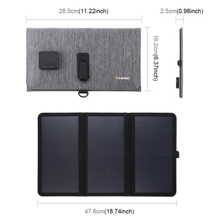 HAWEEL 21W Ultrathin 3-Fold Foldable 5V / 3A Solar Panel Charger with Dual USB Ports, Support QC3.0 and AFC(Black)-garmade.com