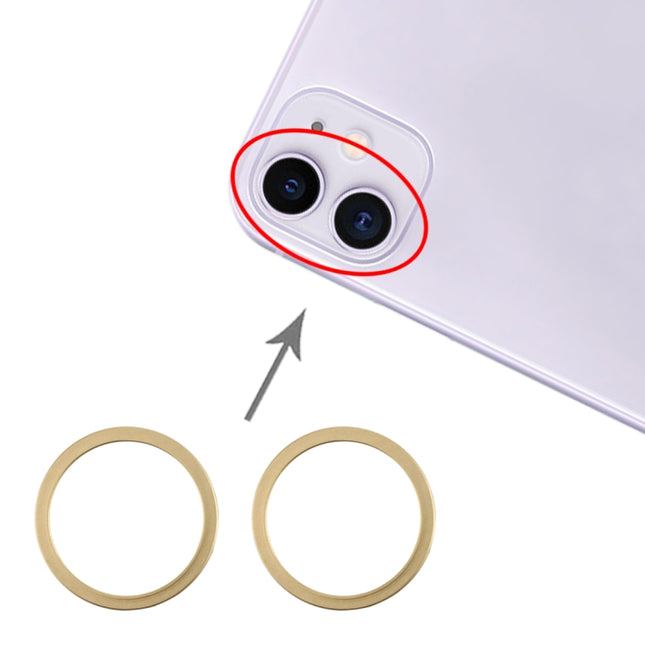2 PCS Rear Camera Glass Lens Metal Protector Hoop Ring for iPhone 11(Gold)-garmade.com