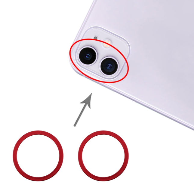 2 PCS Rear Camera Glass Lens Metal Protector Hoop Ring for iPhone 11(Red)-garmade.com