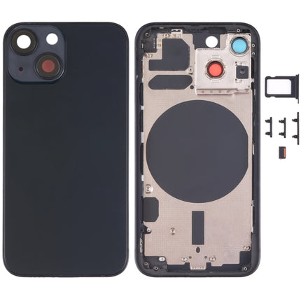 Back Housing Cover with SIM Card Tray & Side Keys & Camera Lens for iPhone 13 Mini(Black)-garmade.com