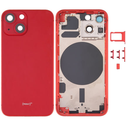Back Housing Cover with SIM Card Tray & Side Keys & Camera Lens for iPhone 13 Mini(Red)-garmade.com