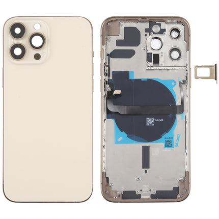 For iPhone 13 Pro Max Battery Back Cover with Side Keys & Card Tray & Power + Volume Flex Cable & Wireless Charging Module(Gold)-garmade.com