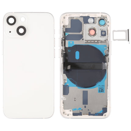 For iPhone 13 mini Battery Back Cover with Side Keys & Card Tray & Power + Volume Flex Cable & Wireless Charging Module(White)-garmade.com