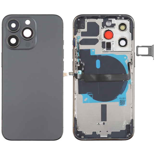 For iPhone 13 Pro Battery Back Cover with Side Keys & Card Tray & Power + Volume Flex Cable & Wireless Charging Module(Black)-garmade.com