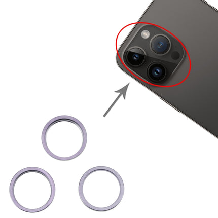 For iPhone 14 Pro Max 3PCS Rear Camera Glass Lens Metal Outside Protector Hoop Ring(Deep Purple)-garmade.com