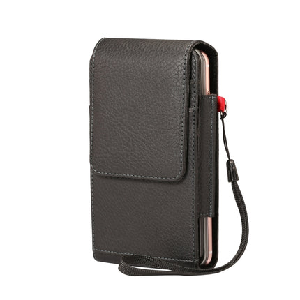 For 6.7 inch and Below Phones Litchi Texture Multifunctional Universal Vertical Flip Upright Double Lattice PU Leather Case Waist Bag with Card Slot & Belt Clip & Lanyard (Black)-garmade.com