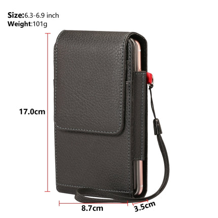 For 6.7 inch and Below Phones Litchi Texture Multifunctional Universal Vertical Flip Upright Double Lattice PU Leather Case Waist Bag with Card Slot & Belt Clip & Lanyard (Black)-garmade.com