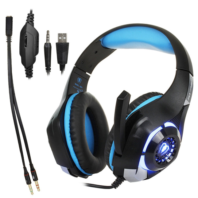 Beexcellent GM-1 Stereo Bass Gaming Wired Headphone with Microphone & LED Light, For PS4, Smartphone, Tablet, PC, Notebook(Blue)-garmade.com