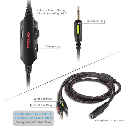 ONIKUMA K1-B Deep Bass Noise Canceling Camouflage Gaming Headphone with Microphone(Black Red)-garmade.com