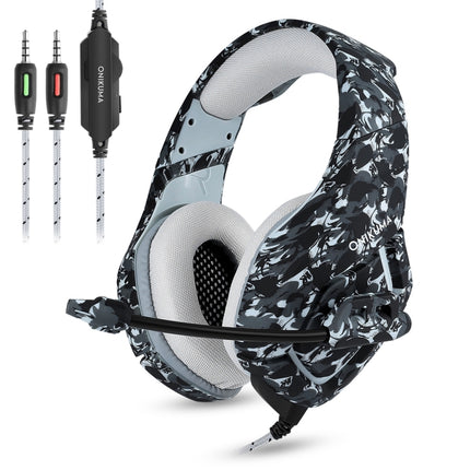 ONIKUMA K1-B Deep Bass Noise Canceling Camouflage Gaming Headphone with Microphone(Grey)-garmade.com
