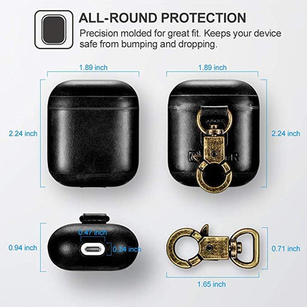 ICARER Cowhide Leather Anti-lost Dropproof Wireless Earphones Charging Box Protective Case for Apple AirPods 1/2, with Clasp(Black)-garmade.com