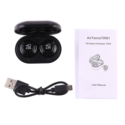Air Twins TWS1 Bluetooth V5.0 Wireless Stereo Earphones with Magnetic Charging Box(Black)-garmade.com