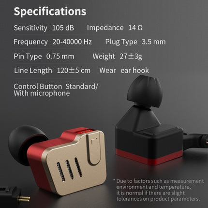 KZ BA10 Ten Unit Moving Iron Metal In-ear Universal Wired Control Earphone with Microphone (Red)-garmade.com