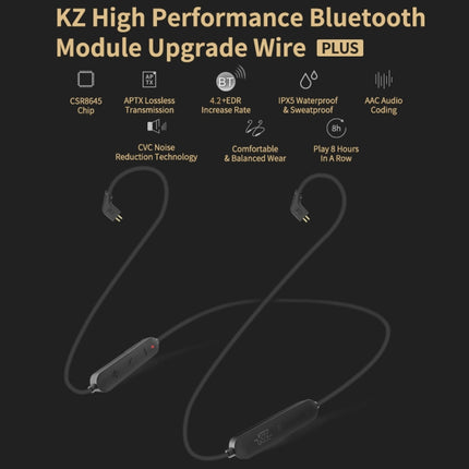KZ Waterproof High Fidelity Bluetooth Upgrade Cable for KZ ZSN Earphones(Black)-garmade.com