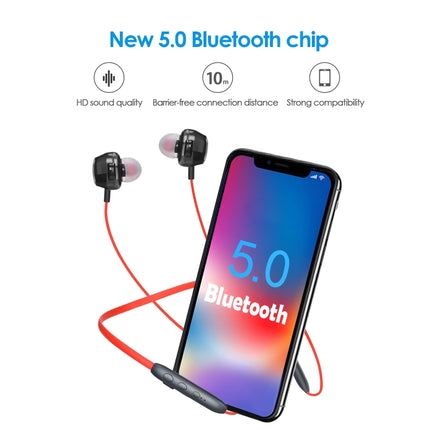 BH-I37 Bluetooth 5.0 Wire-controlled Bluetooth Earphone Built-in High-fidelity Microphone, Support Call (Red)-garmade.com