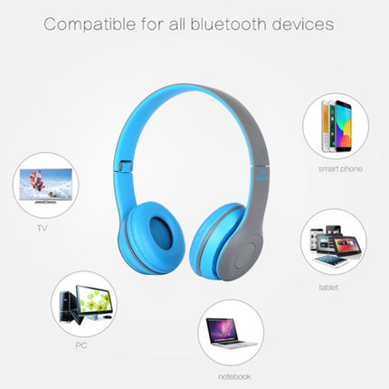 P47 Foldable Wireless Bluetooth Headphone with 3.5mm Audio Jack, Support MP3 / FM / Call(Blue)-garmade.com