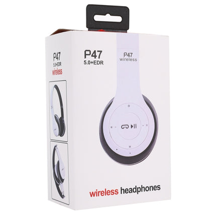 P47 Foldable Wireless Bluetooth Headphone with 3.5mm Audio Jack, Support MP3 / FM / Call(White)-garmade.com