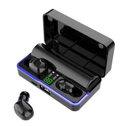 W12 IPX6 Waterproof Bluetooth 5.0 Touch Wireless Bluetooth Earphone with Charging Box, Support Power Digital Display & Breathing Light Bar & HD Call & Power Bank (Black)-garmade.com