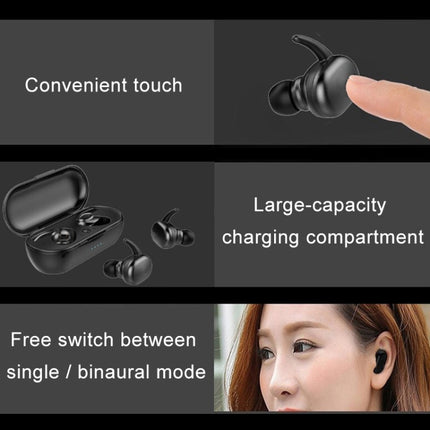 TWS-4 IPX5 Waterproof Bluetooth 5.0 Touch Wireless Bluetooth Earphone with Charging Box, Support HD Call & Voice Prompts(Black)-garmade.com