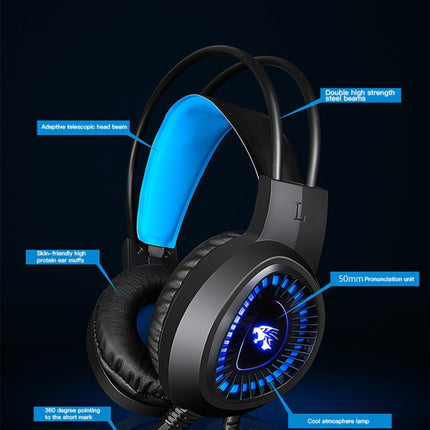 HAMTOD V1000 Dual-3.5mm Plug Interface Gaming Headphone Headset with Mic & LED Light, Cable Length: 2.1m(Blue)-garmade.com