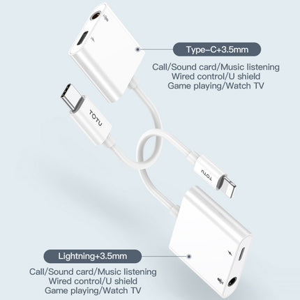 TOTUDESIGN EAUC-25 Glory Series 2 in 1 Multi-function 8 Pin + 3.5mm to 8 Pin Male Fast Charging & Music Audio & Card Reading Adapter (Call version)(White)-garmade.com