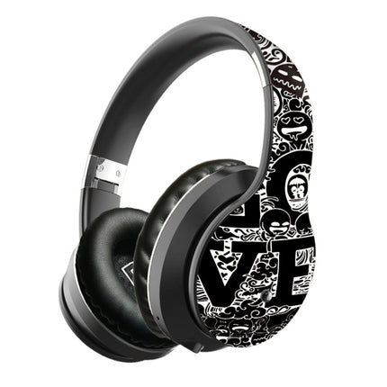 B1 Graffiti Pattern Wireless Bluetooth V5.0 Headset (Black Silver)-garmade.com