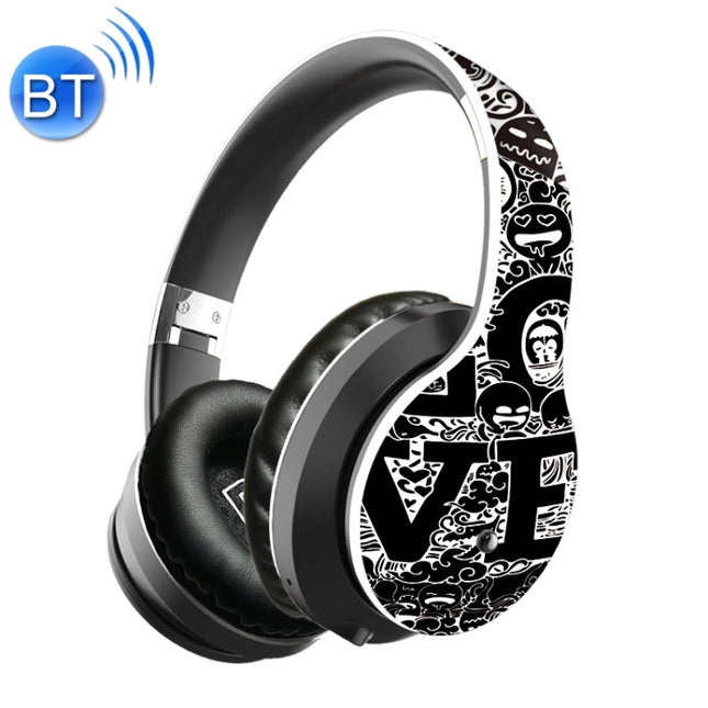 B1 Graffiti Pattern Wireless Bluetooth V5.0 Headset (Black White)-garmade.com