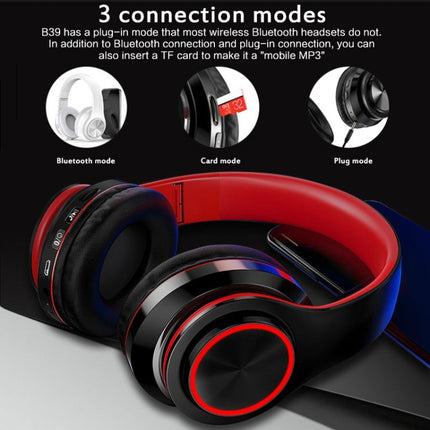 B39 Wireless Bluetooth V5.0 Headset (Black Red)-garmade.com