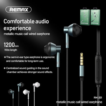 REMAX RM-201 In-Ear Stereo Metal Music Earphone with Wire Control + MIC, Support Hands-free(Tarnish)-garmade.com