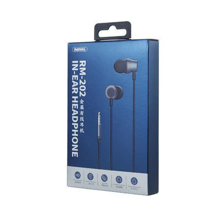 REMAX RM-202 In-Ear Stereo Metal Music Earphone with Wire Control + MIC, Support Hands-free(Tarnish)-garmade.com