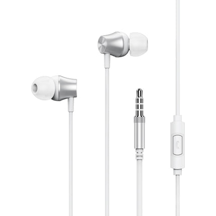 REMAX RM-202 In-Ear Stereo Metal Music Earphone with Wire Control + MIC, Support Hands-free(Silver)-garmade.com
