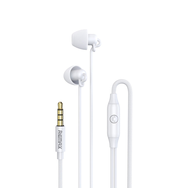 REMAX RM-208 In-Ear Stereo Sleep Earphone with Wire Control + MIC, Support Hands-free(White)-garmade.com