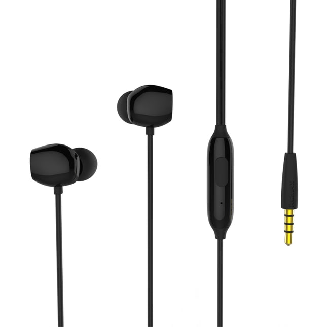 REMAX RM-550 3.5mm Gold Pin In-Ear Stereo Music Earphone with Wire Control + MIC, Support Hands-free (Black)-garmade.com
