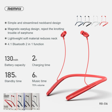 REMAX RB-S16 Wireless Neck-mounted Sports V4.2 Bluetooth Earphone (Red)-garmade.com