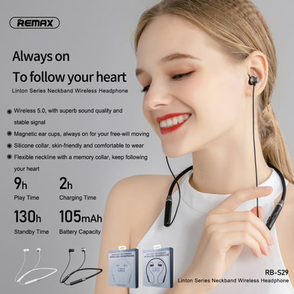 REMAX RB-S29 Linton Series Memory Neckband V5.0 Bluetooth Wireless Earphone (Black)-garmade.com