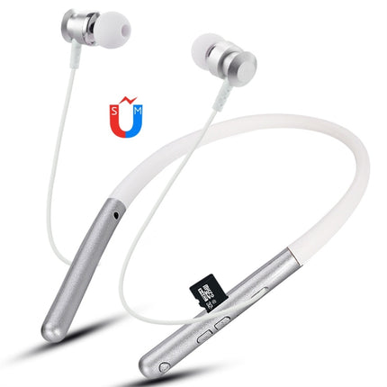 F108 Bluetooth 4.2 Hanging Neck Design Bluetooth Headset, Support Music Play & Switching & Volume Control & Answer(Silver)-garmade.com
