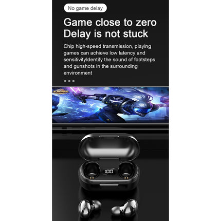 T8 TWS Intelligent Noise Cancelling IPX6 Waterproof Bluetooth Earphone with Magnetic Charging Box & Digital Display, Support Automatic Pairing & HD Call & Voice Assistant(Black)-garmade.com
