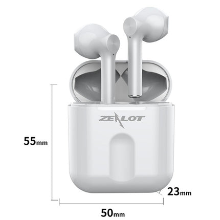 ZEALOT T2 Bluetooth 5.0 TWS Wireless Bluetooth Earphone with Charging Box, Support Touch & Call & Power Display(White)-garmade.com