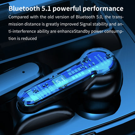 M19 Bluetooth 5.1 TWS Digital Display Wireless Bluetooth Earphone with Charging Box, Support Touch & Siri & Battery Display (Black)-garmade.com