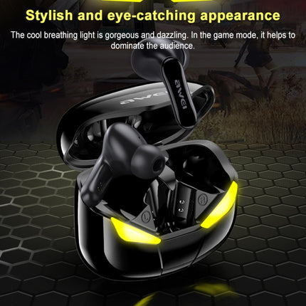 awei T35 Bluetooth V5.0 Ture Wireless Sports Game Dual Mode IPX5 Waterproof TWS Headset with Charging Case (Black)-garmade.com