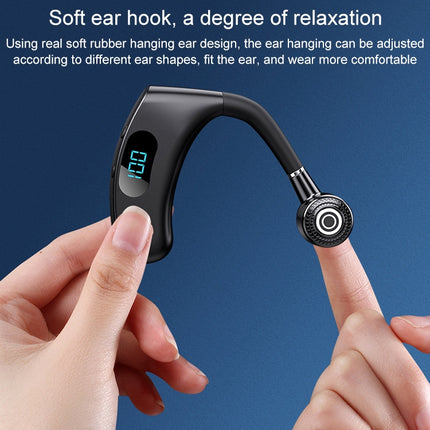 V12 Bluetooth 5.2 Business Hanging Ear Style Smart LED Digital Display Wireless Bluetooth Earphone with Charging Box (Black)-garmade.com