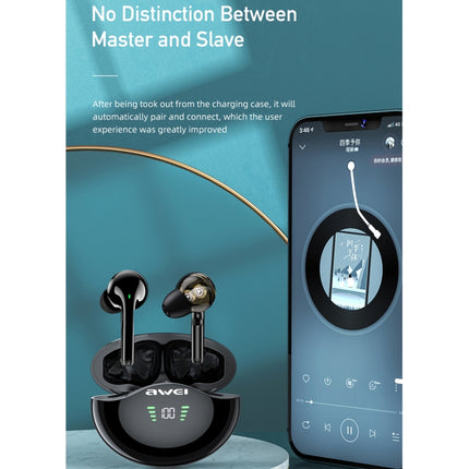 awei T12P Bluetooth 5.1 LED Display Wireless Bluetooth Earphone (Black)-garmade.com