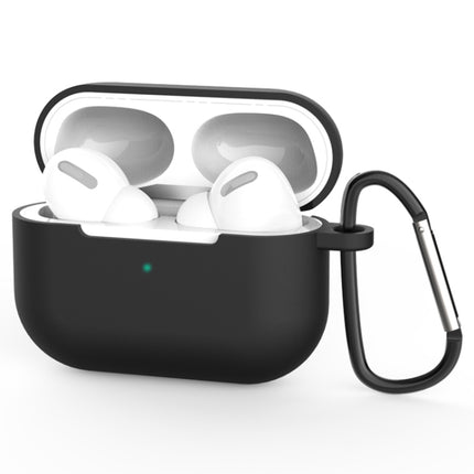 For AirPods Pro Silicone Wireless Earphone Protective Case Cover with Lanyard Hole & Carabiner(Black)-garmade.com