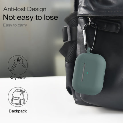 For AirPods Pro Silicone Wireless Earphone Protective Case Cover with Lanyard Hole & Carabiner(Dark Green)-garmade.com