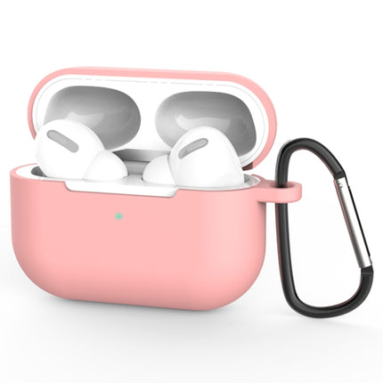For AirPods Pro Silicone Wireless Earphone Protective Case Cover with Lanyard Hole & Carabiner(Pink)-garmade.com