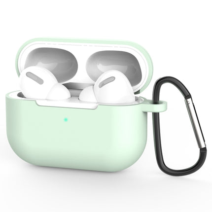 For AirPods Pro Silicone Wireless Earphone Protective Case Cover with Lanyard Hole & Carabiner(Green)-garmade.com