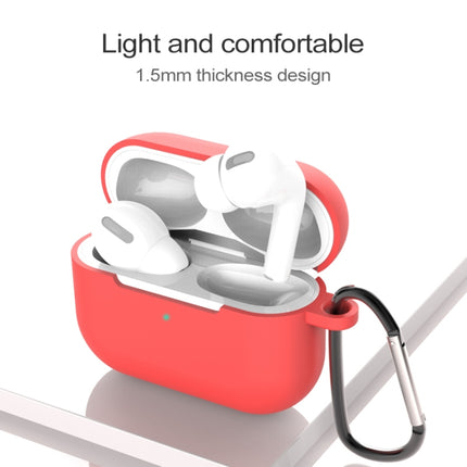 For AirPods Pro Silicone Wireless Earphone Protective Case Cover with Lanyard Hole & Carabiner(Grey)-garmade.com