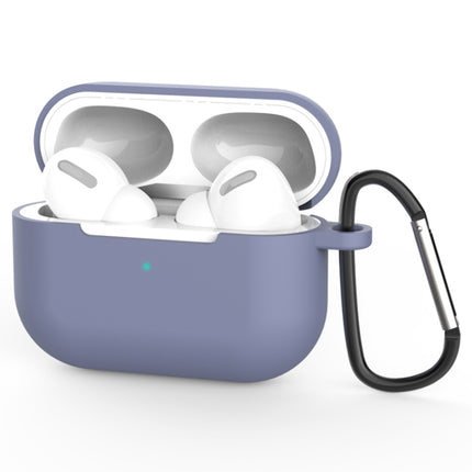 For AirPods Pro Silicone Wireless Earphone Protective Case Cover with Lanyard Hole & Carabiner(Grey)-garmade.com