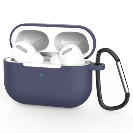 For AirPods Pro Silicone Wireless Earphone Protective Case Cover with Lanyard Hole & Carabiner(Blue)-garmade.com