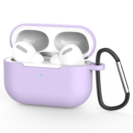 For AirPods Pro Silicone Wireless Earphone Protective Case Cover with Lanyard Hole & Carabiner(Purple)-garmade.com